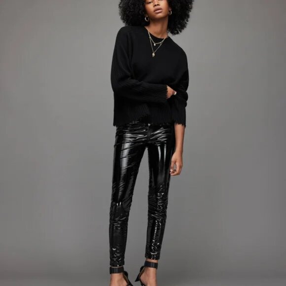 All Saints Kiera Cashmere Black Sweater Oversized Relaxed Fit Crewneck Size M - Picture 1 of 9